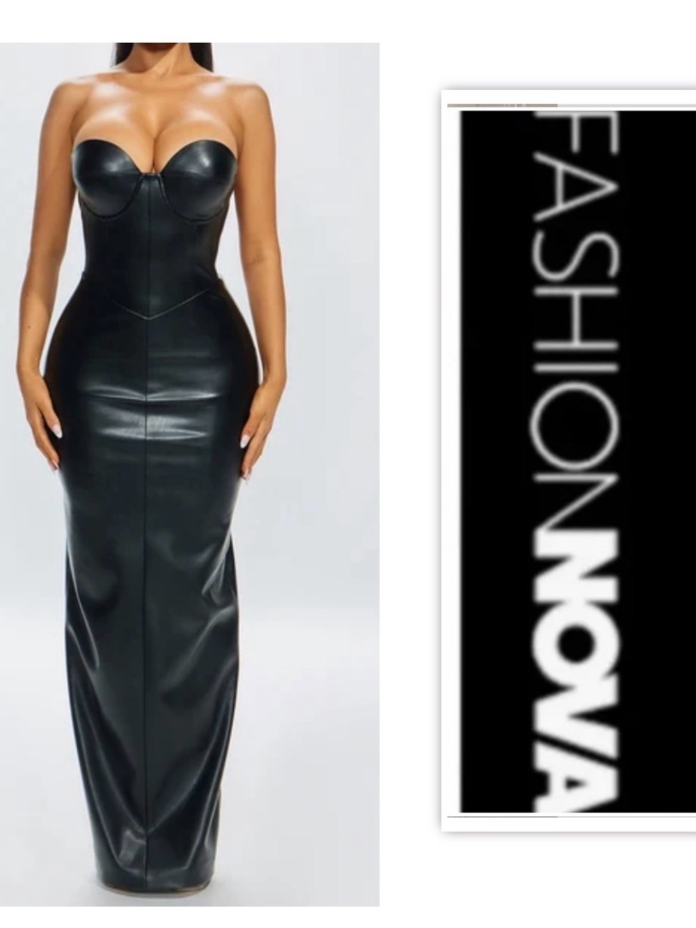 Fashion Nova Rosalie Faux Leather Strapless Maxi Dress